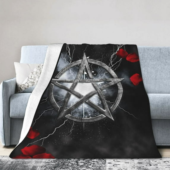 DouZhe Ultra-Soft Micro Fleece Lightweight Flannel Bed Blanket, Gothic Fantasy Pentagram Petals Print Cozy Warm Throw Blankets, 40"x30"