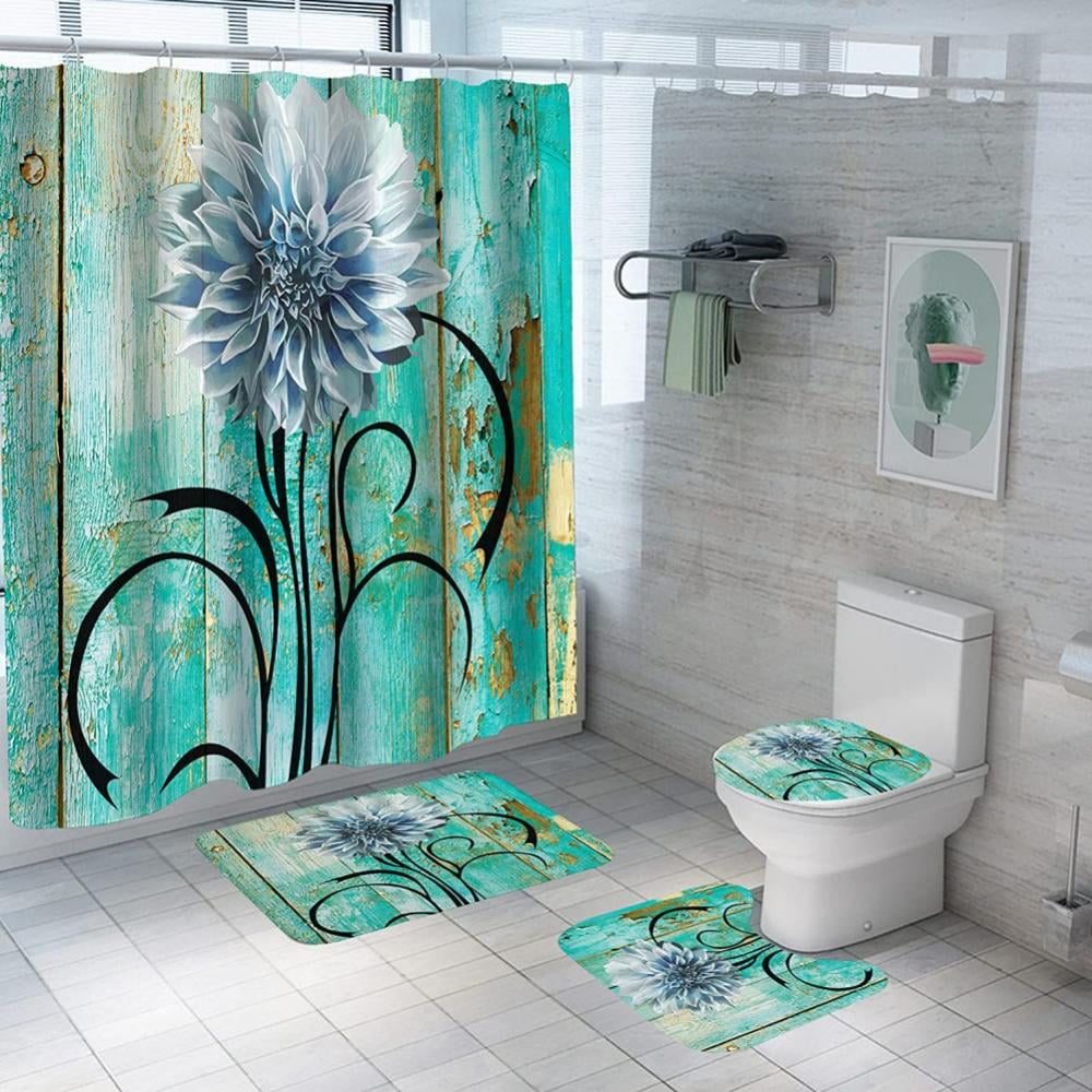 Lions 4 Piece Bathroom Shower Curtain Sets With Rugs And Accessories  Clearance