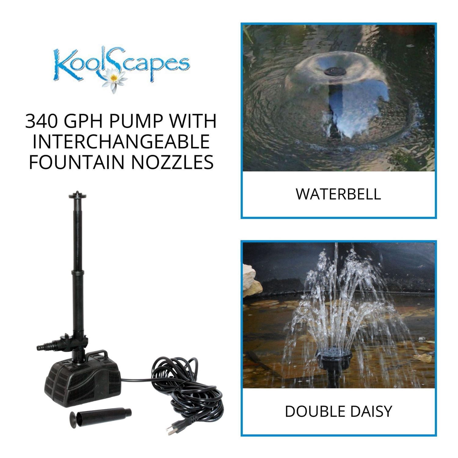 KoolScapes Kit de démarrage pour bassin de 400 gallons avec fontaine, pompe et revêtement de 340 GPH, ensemble complet de jardin aquatique extérieur