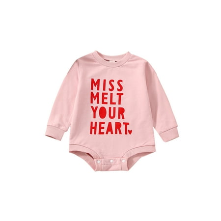 

Jkerther Infant Baby Girls Boys Valentine s Day Jumpsuit Cartoon Letter Print Long Sleeve Round Neck Romper