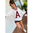 thumbnail image 3 of Women's Red Dahlia Letter A Varsity Striped V-Neck Sweatshirt for Daily Wear, XL, 3 of 12