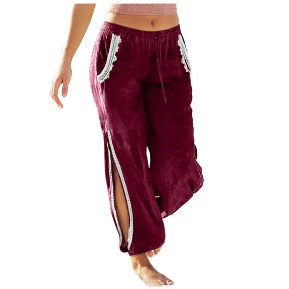 BLVB Women Casual Elastic High Waist Harem Velvet Pants Loose Fit Side Slit Comfy Velvet Velour Joggers Trousers