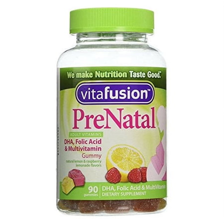 Vitafusion PreNatal Gummy Vitamins Dietary Supplement with DHA & Folic Acid, Lemon & Raspberry Lemonade, 90 Ct