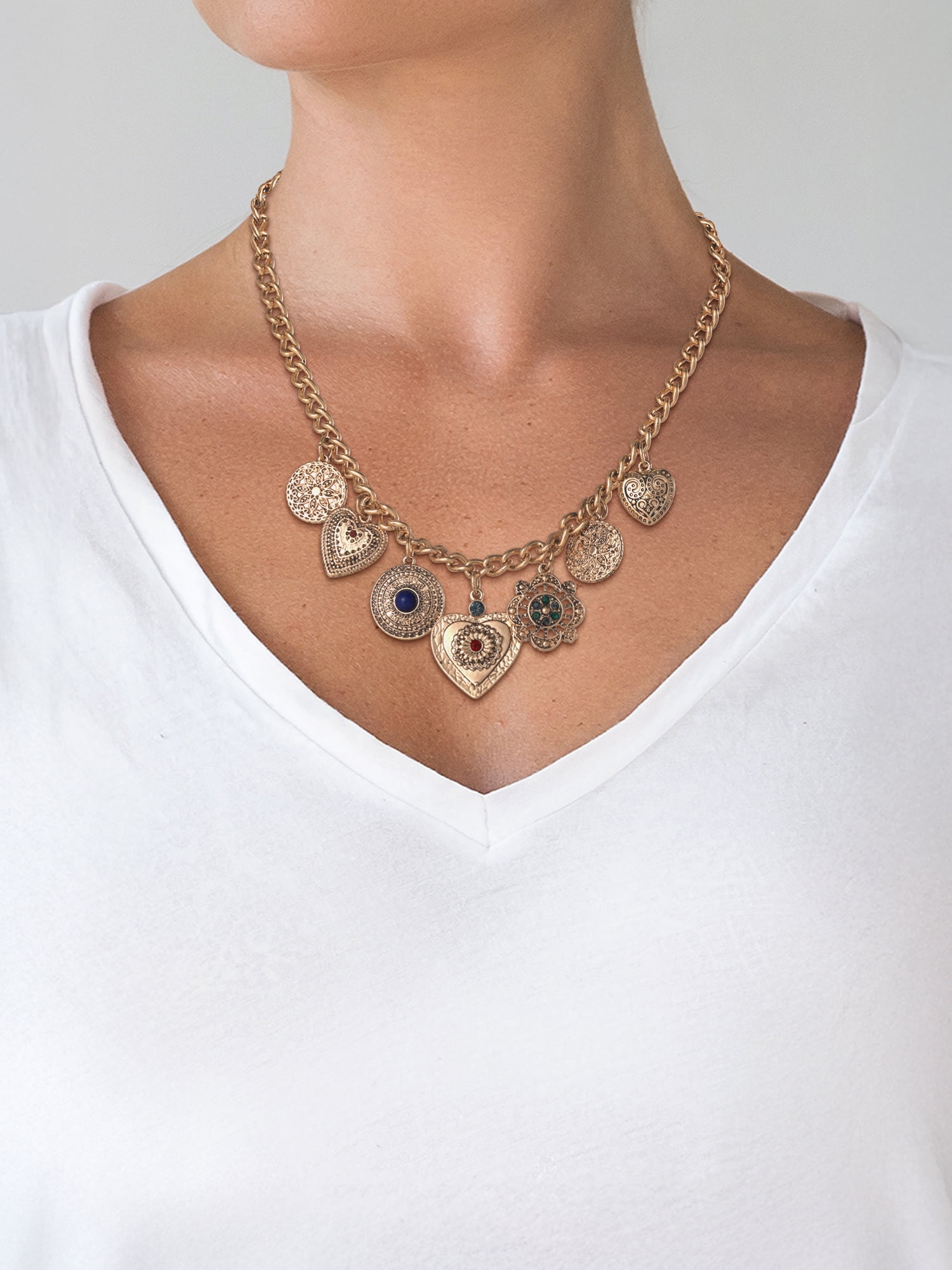 Jessica Simpson Women's Heart Charm Necklace with Figaro Chain, 18" + 3" Extender
