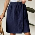 thumbnail image 3 of Knee Length Shorts for Women Summer Casual Cotton Linen Lightweight Elastic Waist Wide Straight Leg Skorts with Pockets, 3 of 7