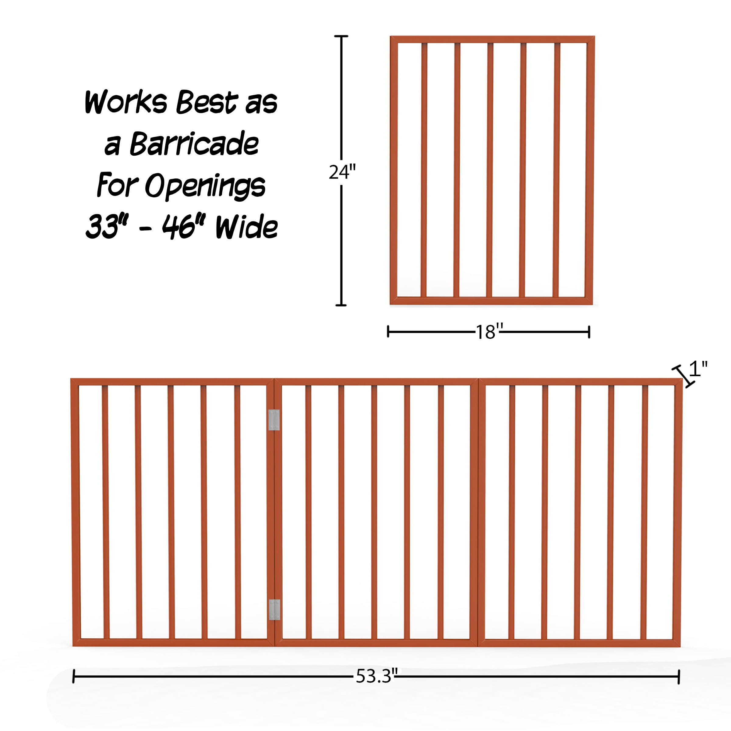 3-Panel Indoor Pet Gate & Foldable Dog Fence 54x24 Inch Freestanding Adjustable Puppy Barrier for Dogs & Small Pets | Expandable Safety Room Divider for Homes & Doorways by PETMAKER (Mahogany)