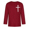 thumbnail image 3 of QATAINLAV Mens Big and Tall Shirts Loose Fit 3/4 Sleeve Tshirts Fashion Cross Print Pullover Tops Casual Round Neck Blouse Wine 5XL, 3 of 4