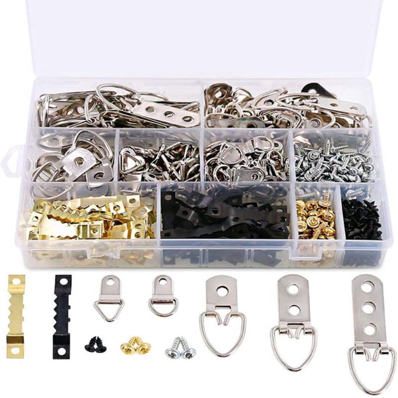 415Pcs Picture Hangers Assortment Kit with Screws Heavy Duty D-Ring Sawtooth Hooks Photo Hanging Hardware for Painting