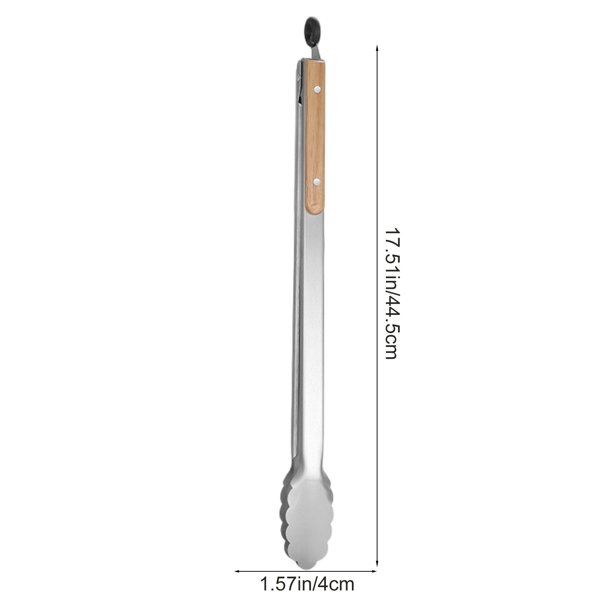 Utensilios de Madera para Cocinar Mango de Madera de Acero Inoxidable Lengüetas de Comida 44,5 cm Lengüetas Platadas para Cocinar Cocina Bistec Pan Sirviendo Utensilios de Barbacoa