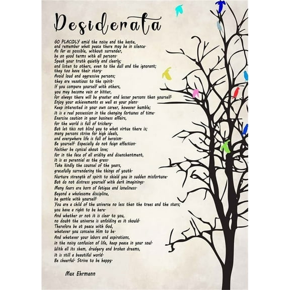 Desiderata Poem Wall Art,Inspirational Desiderata Poster By Max Ehrmann Canvas Wall Art For Home Office