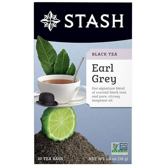 Stash Tea Earl Grey Black Tea, 20 Count Tea Bags Individually Wrapped in Foil, Black Tea with Citrus-y Bergamot, Premium Black Tea, Full Caffeine, Drink Hot or Iced