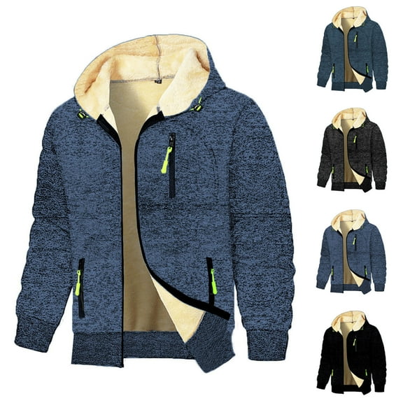 FRSASU Men's Zip up Hoodies Casual Long Sleeve Full Zipper Sherpa Fleece Lined Knit Cardigan Sweater Jacket Navy