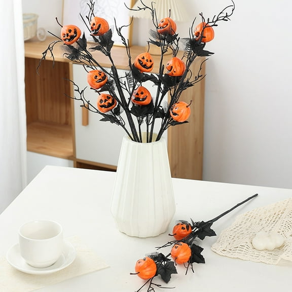 Darzheoy Halloween Pumpkin Maple Leaf Branch Fake Flower Decor - 55cm Plastic Vase Arrangement for Indoor Py, Home, Mantel, Table Centerpiece, Spooky Decoration, Multicolor