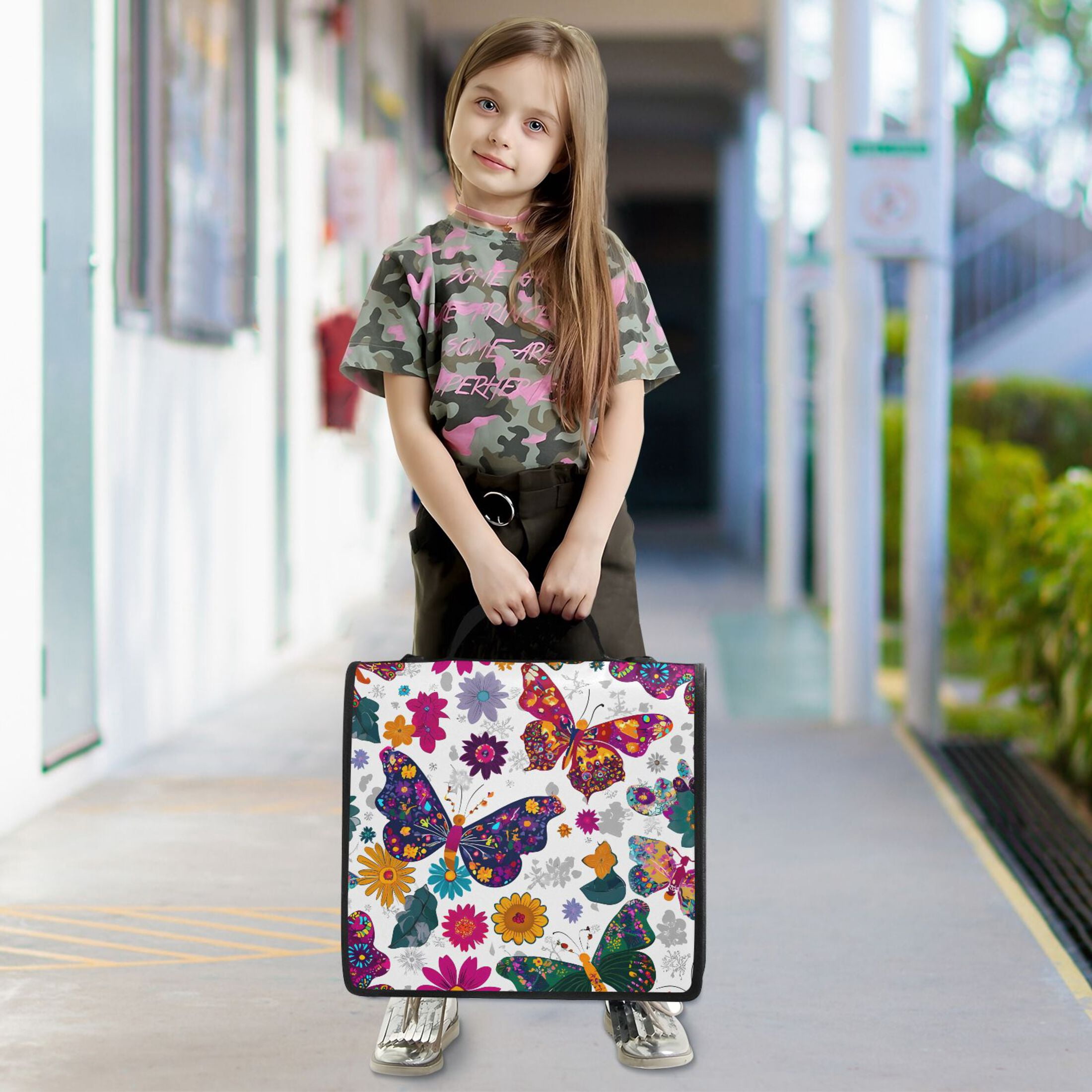 3 Ring Zipper Binder with Shoulder Strap Waterproof Trapper Keeper 2 Inch D-Ring 500 Sheets Capacity Colorful Butterflies and Flowers