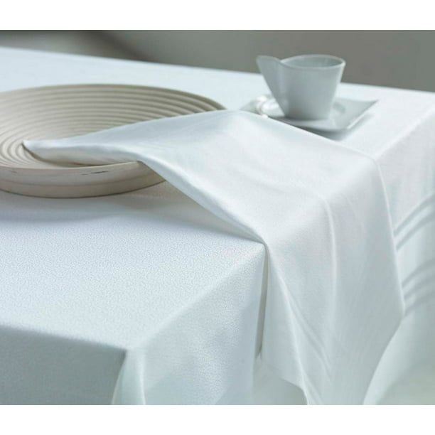 Marquis Mills No Center Seams Tablecloths 120 Inches Round Easy Care 100 Spun Polyester Cotton Like Feel Custom Sizing Available 8 Pack White Com Marquis Mills No Center Seams, 120 Inch Round White Damask Tablecloths