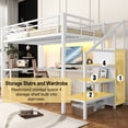 thumbnail image 2 of Loft Bed with Stairs and Wardrobe, Full Size Metal Loft Beds Frame with L-Shape Desk and LED Lights, Loft Bed Full with USB Charging Station, Gaming Loft Bed No Box Spring Needed-White, 2 of 10