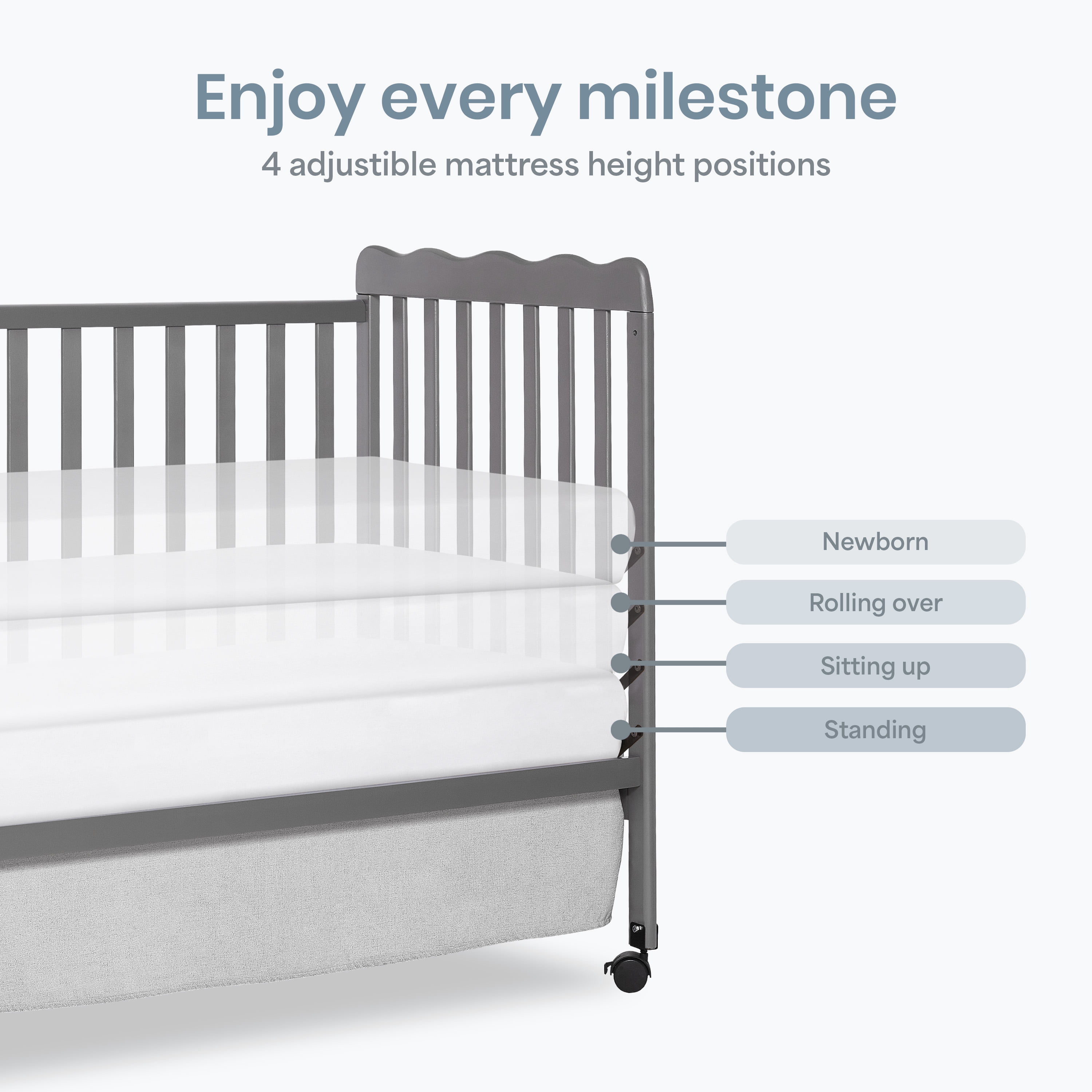 Dream On Me Carson Classic 3-in-1 Portable Crib in Steel Grey, Removable Wheels, Converts from Baby Crib to Toddler Bed, Day Bed and Kids Sofa, Three Adjustable Mattress Height Positions
