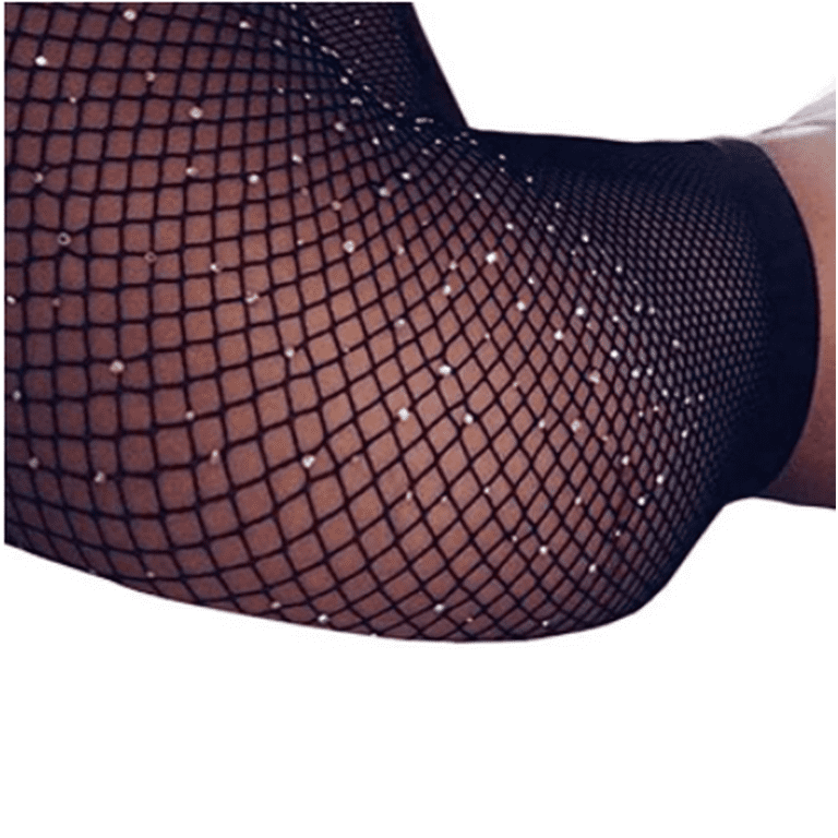 CNKOO Sparkle Rhinestone Fishnet Stockings Crystal High Waist Sexy Hot  Diamond Mesh Socks Hollow Out Pantyhose for Women Tights Set…