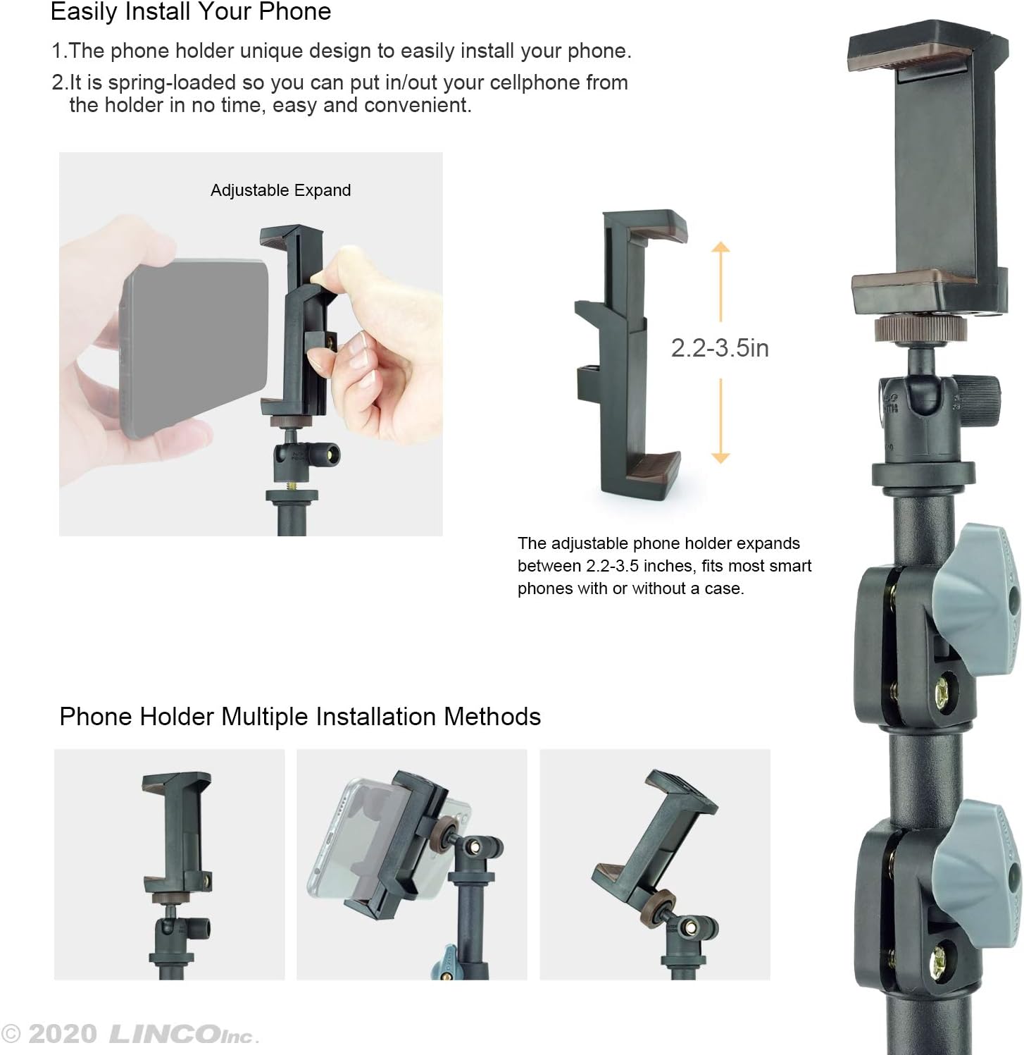 LINCO Adjustable Selfie Stick Tripod 40”  Rotatable Selfie Stick with Bluetooth Wireless Remote Shutter for iPhone Samsung-Black