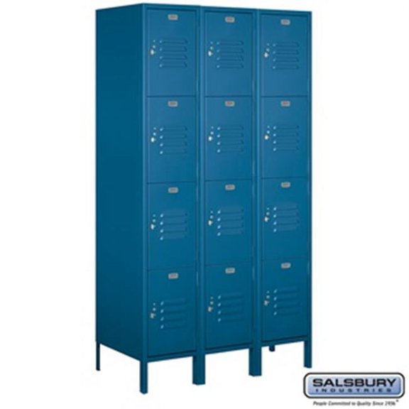 Salsbury 54368BL-U 3 x 6 x 18 in. Four Tier Extra Wide Standard Metal Locker, Blue - Unassembled