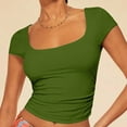 thumbnail image 2 of TQFXJ421SJ Women T-Shirts with Short Sleeve Basic Square Neck Crop Tops Slim Fit Vacation Outfits Trendy Green XL, 2 of 6