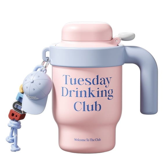 Sidagar 20 oz Ceramic Lined Insulated Tumbler with One-Touch Lid, Straw and Handle, Tuesday Drinking Club, Blush Pink Blue