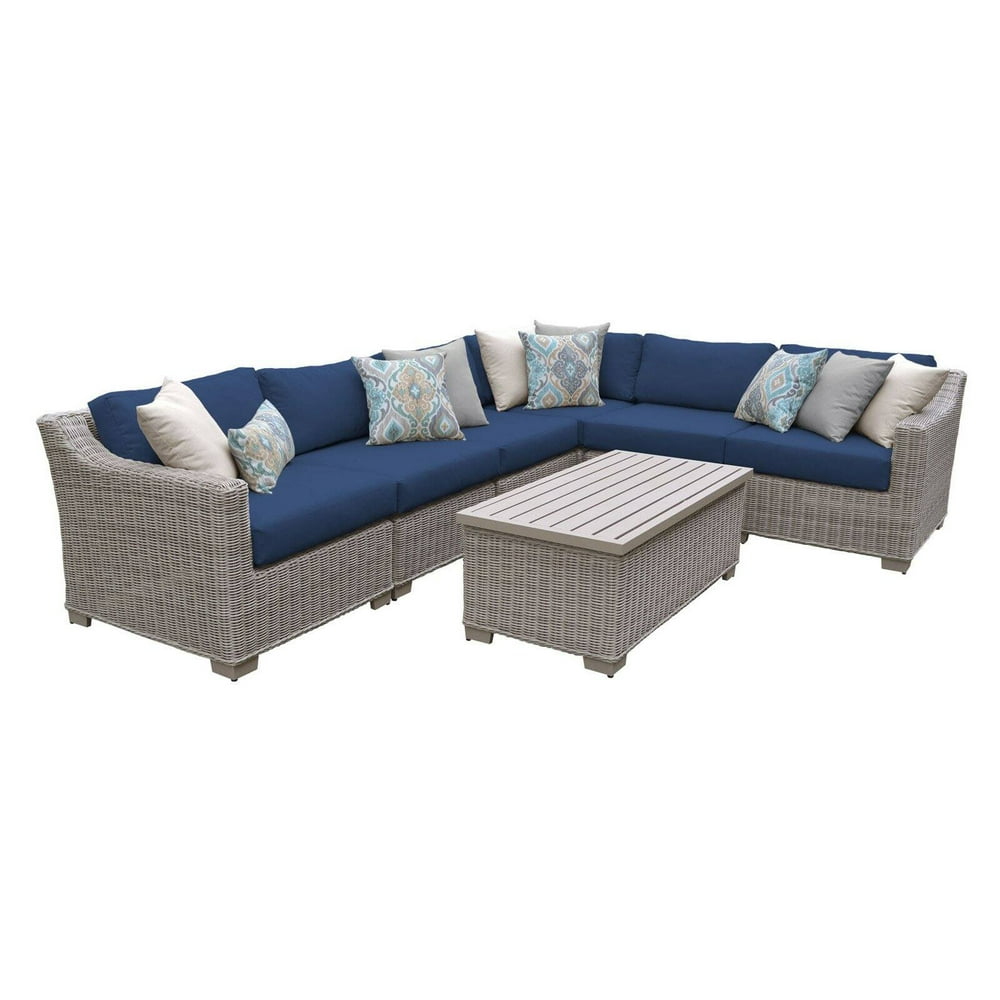 TK Classics Coast 7 Piece Wicker Patio Furniture Set with Storage Coffee Table