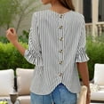 thumbnail image 3 of MORTTIC Women's Striped Casual Button-Up Shirt - Round Neck Summer Top, Breathable Non-Stretch Summer Shirt, 3 of 4
