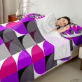 thumbnail image 4 of Manfei Modern Abstract Half Circle Queen Sheets, Geometric Square Block Queen Sheet Sets, Purple Gray Black, Black Reversible 4pcs1 Flat Sheet + 1 Fitted Sheet + 2 Pillowcases, 4 of 6