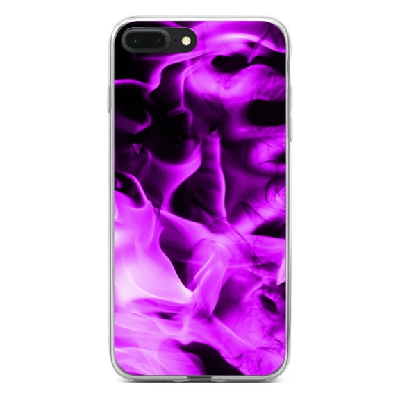 DistinctInk Clear Shockproof Hybrid Case for iPhone 7 PLUS / 8 PLUS (5.5" Screen) - TPU Bumper, Acrylic Back, Tempered Glass Screen Protector - Violet Flame Fire - Printed Image of Fire