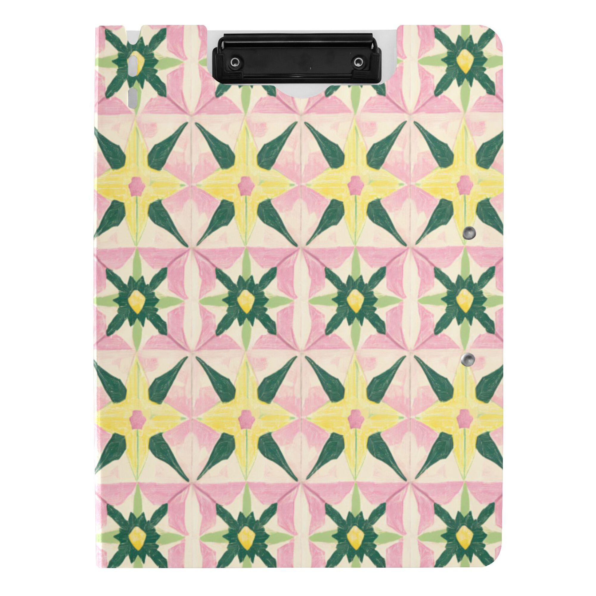 FORMRS A4 Clipboard Folder with Pen Holder Horizontal Foldable School Office Binder, Yellow Symmetrical Stars