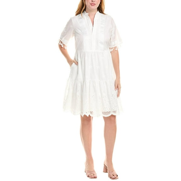 Tahari ASL womens Plus Embroidered Tiered Mini Dress, 14W, White
