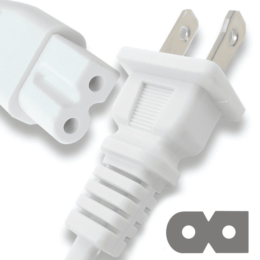 Ipax White 10ft Long White Polarized 2 Prong Power Cord, Compatible