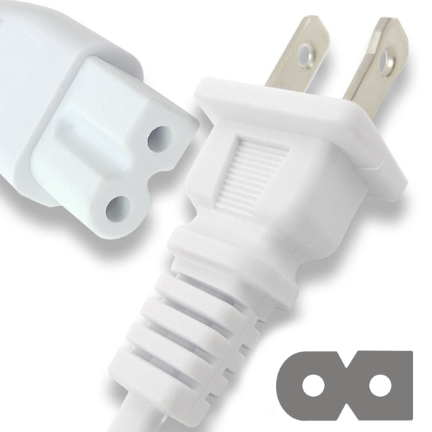 Ipax White 10ft Long White Polarized 2 Prong Power Cord, Compatible