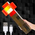 thumbnail image 1 of Pixels Pierre Brune Torche Rouge Lumière pour Montage au Mur USB Rechargeable Torche LED Décoration Chambre Salon Costume de Joueurs Cosplay Jeu de Rôle, 1 of 8