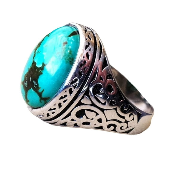 Tibetan Turquoise Ring, Silver Jewelry, 925 Silver Ring, Father's Day, AAA Natural Turquoise, December Birthstone Ring, Heavy Mens Ring, Spiritual Healing Gemstone, Christmas, Signet Mens Ring