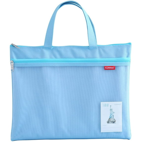 Pendancy Water-Repellent Double-Layer Zippered Pouch File Folder Organizer Travel Pouch Document Handbag (A4 Blue)