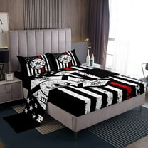 Erosebridal Firefighter Sheet Set Twin,Usa Flag Bedding Sets Twin Size,Geometric Stripes Decor,3pcs