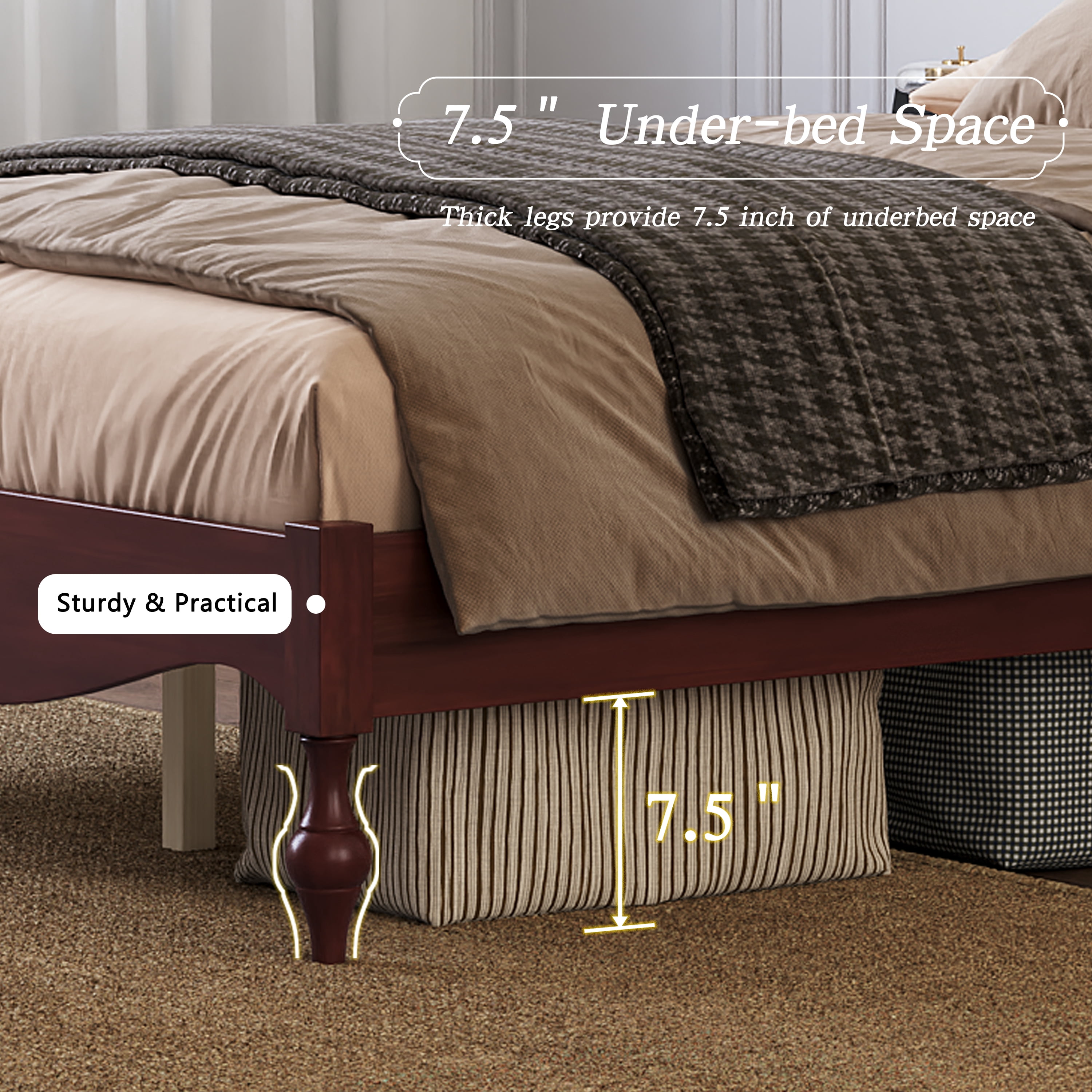 Mintazer Vintage Curved Full Platform Bed with Traditional Arched Headboard & Turned Legs for Bedroom, No Box Spring Needed, Easy Assembly, Dark Walnut