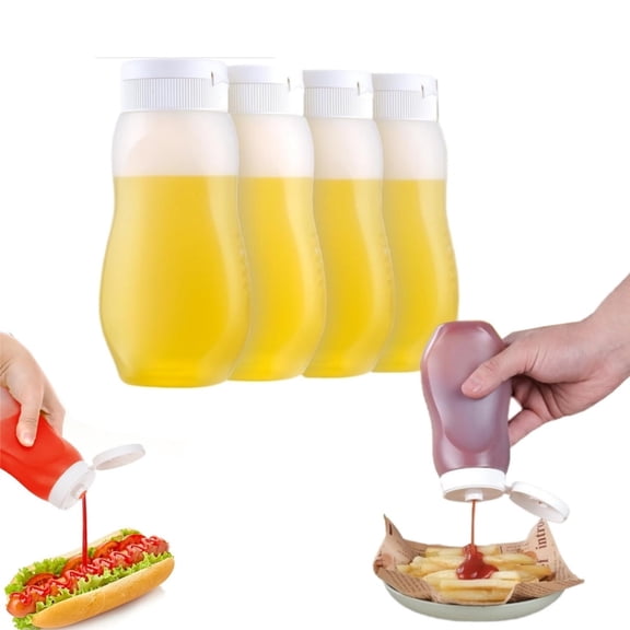 Condiment Squeeze Bottles,10oz/300ml Durable Plastic Ketchup Bottles with Caps for Home,QZS Reusable Sauce Bottles for Home,Camp