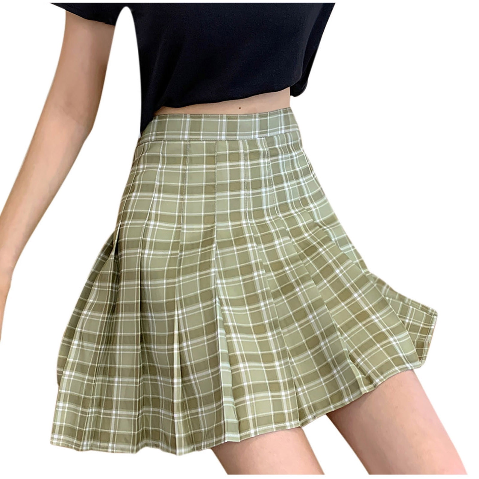 Green plaid top skirt satin