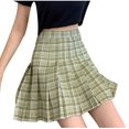 thumbnail image 2 of Rewenti Skirt for Women Plaid Pleated A-Line Skirt Anti-Burnout High Waist Short Skirt Green 8(L), 2 of 5
