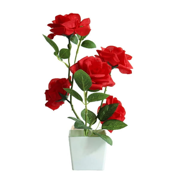 Aimiya Artificial Plant Pot Rose Desktop Decor Faux Silk Flower Indoor