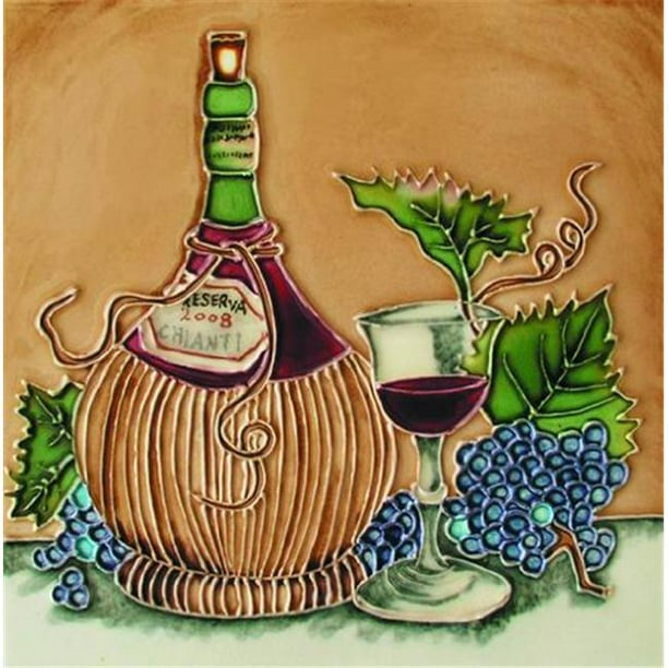 En Vogue B-236 Chianti Bouteille et Verre Carré - Céramique Décorative d'Art Tuile - 8 Po x 8 Po