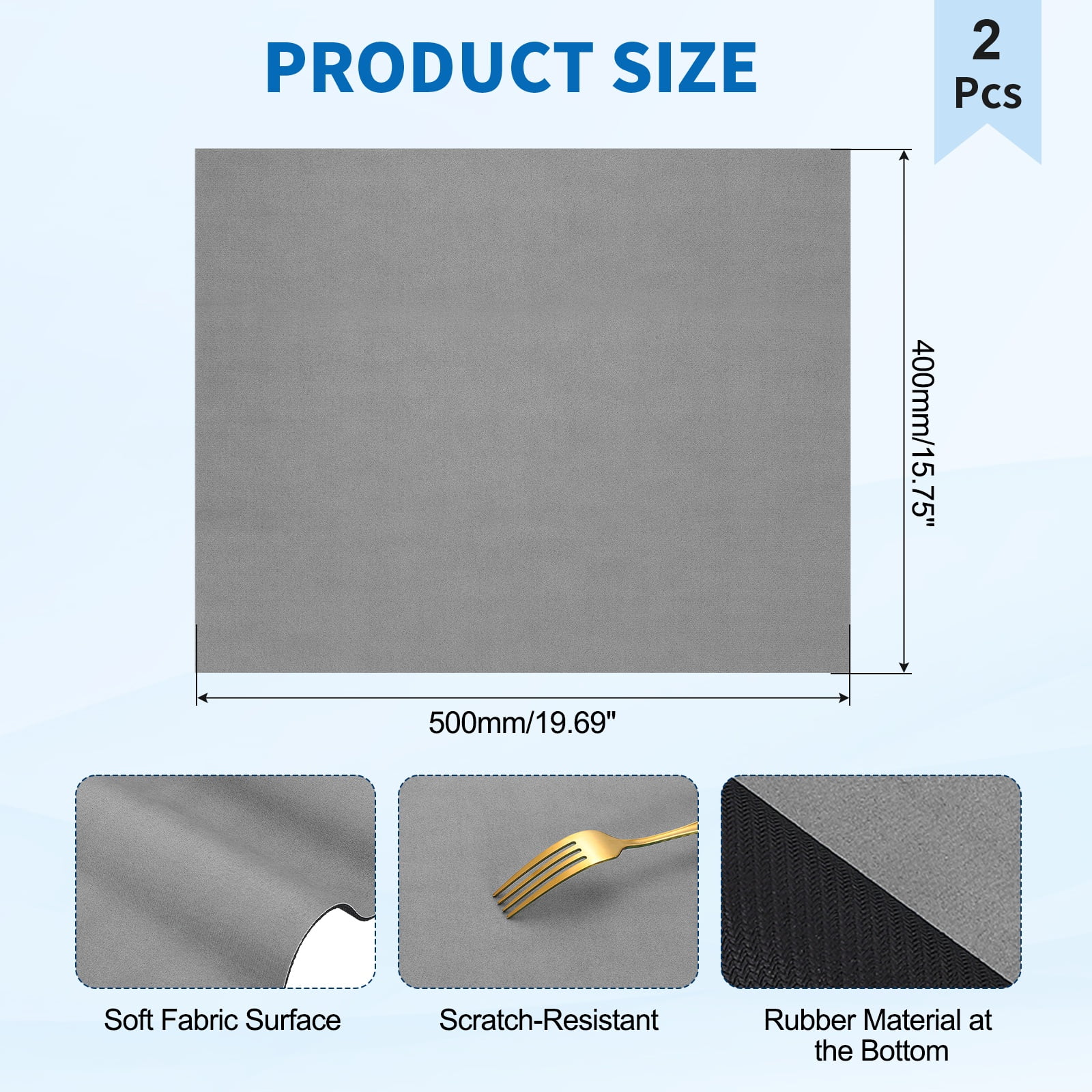 Washer and Dryer Top Protector Mat 20" x 16" - Non-Slip, Quick Drying Rubber Washing Machine Top Cover Pad for Home Kitchen Laundry Room, Light Gray