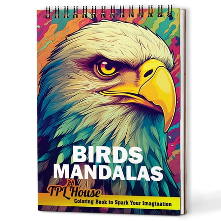 TPLHOUSE Birds Mandalas Coloring Book Spiral Bound for Adults A5 Wooden Cover 30 Complex Pattern Coloring Pages of Avian-inspired Mandalas for Stress Relief and Relaxation