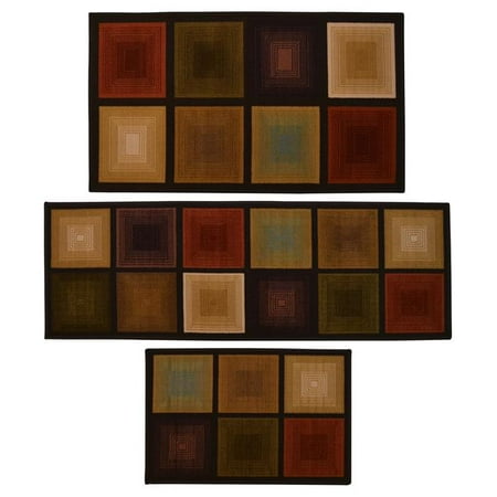 Optic Squares Rug  Brown - 3 Piece The Optic Squareses 3 piece rug set consists of one 20 x30  accent rug  one 20 x 59.5  rug runner and one 26  x45  large accent rug. Bring beauty and style to any room in your home. 100% nylon face resists fading and the 100% latex bacing gives skid resistance to hold your rugs in place. Machine was / line dry. Features Optic Squares Rug  Brown Durable Fade Resistant Nylon Pile All Natural 100% Latex skid resistant back 3 PieceSpecifications Color: Brown Accent Rug: 20 x 30 in. Rug Runner: 20 x 59.5 in. Large Accent Rug: 26 x 45 in. Material: 100 %Nylon Weight: 3.75 lbs - SKU: ZX9MDSNN450