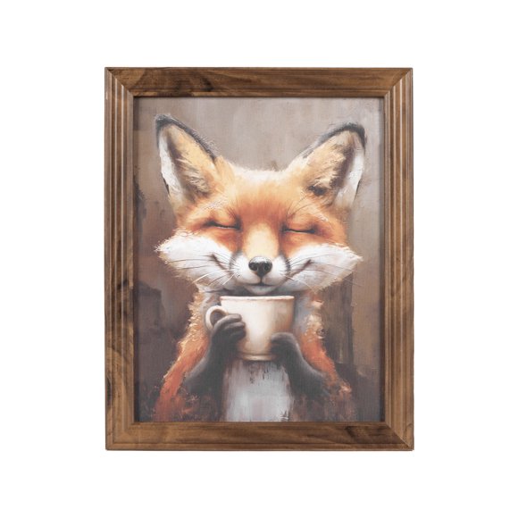DesignOvation Happy Fox Traditional Coffee Tea Cup 8" x 10" Framed Canvas Wall Art Print by The Creative Bunch Studio