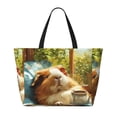 thumbnail image 2 of Zufioo Lazy Home Style Guinea Pig Print Large Capacity Beach Travel Bag, Zippered Pocket Foldable Hand-held Shoulder Beach Bag, 2 of 7