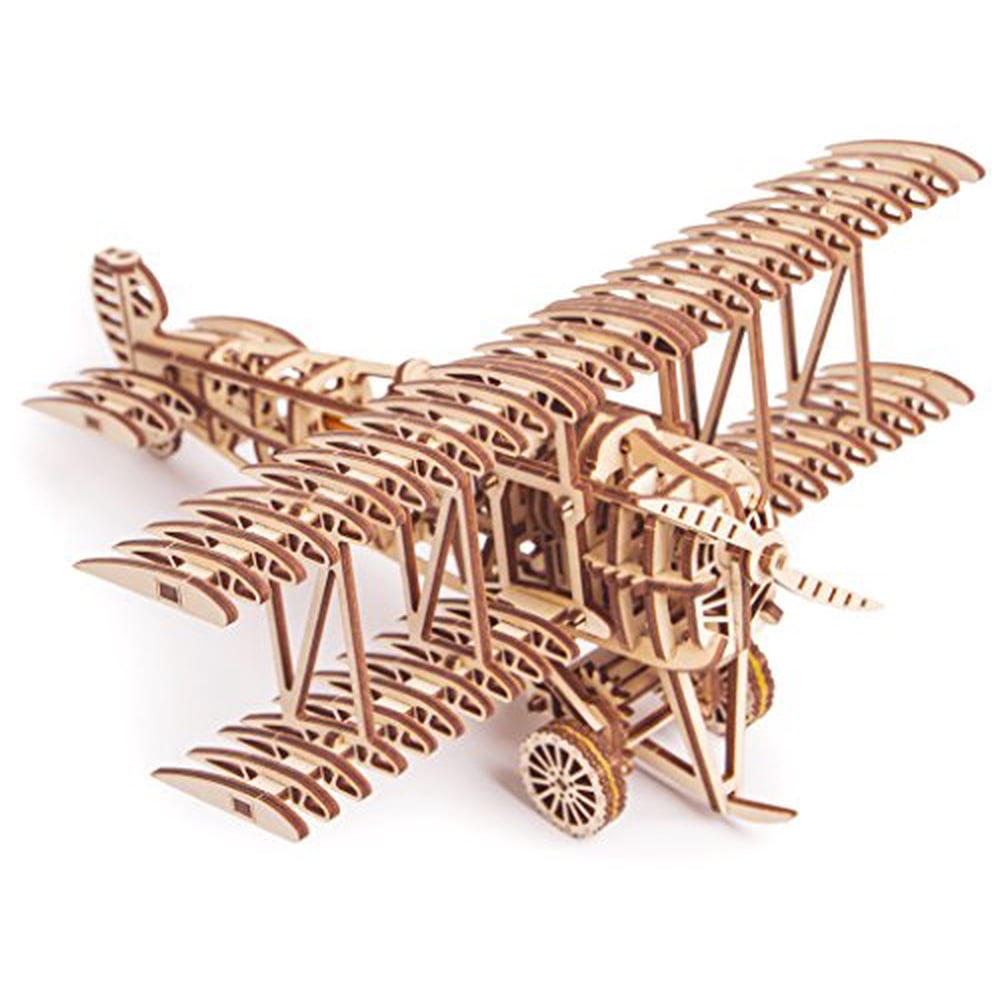 Wood Trick Biplane Toy Kit, Wooden Toy Plane Mechanical Model Plane